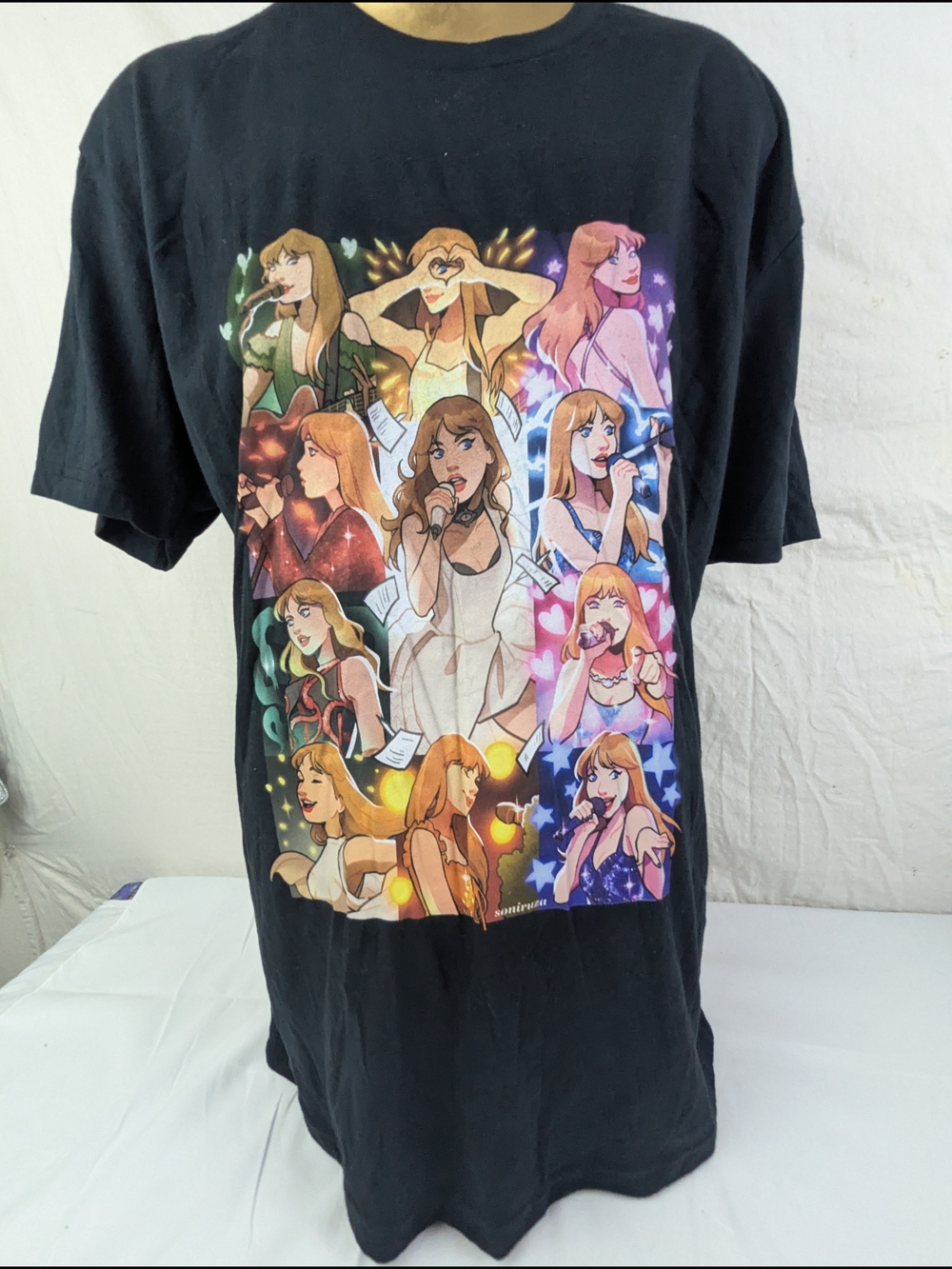 Taylor Swift Animated Anime Montage Black Tee Shirt Size Large